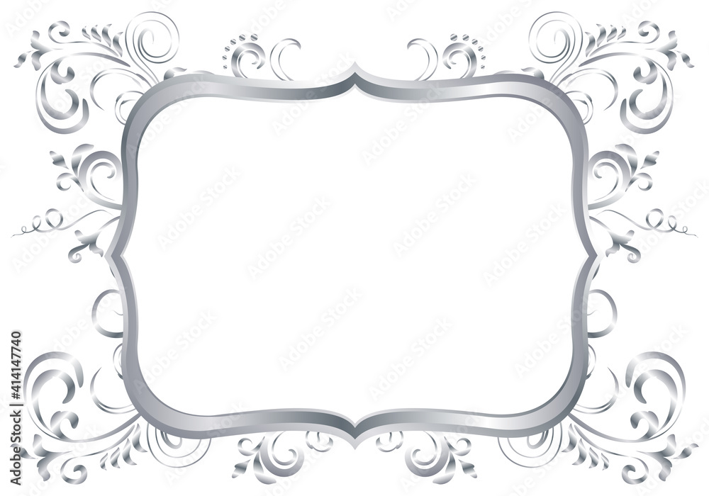 Silver shiny glowing ornate frame isolated over white Silver shiny glowing ornate frame isolated over white