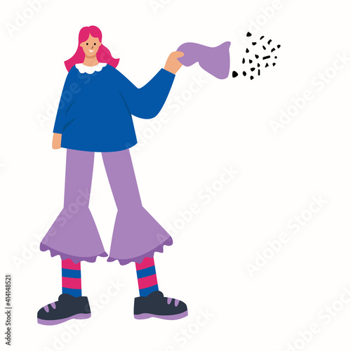 The girl waves a handkerchief