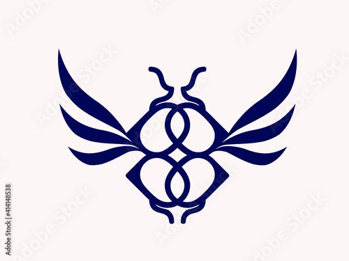 Scarab beetle insect icon.Flying wings bug.Animal shape isolated on light background.Flat color.Vector illustration.Abstract decorative style.