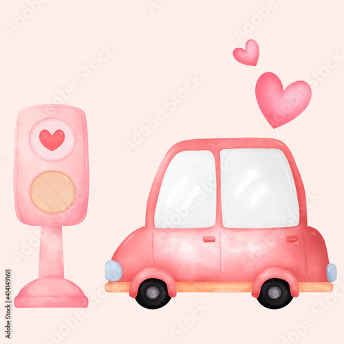 Love valentine with cute car and love traffic.