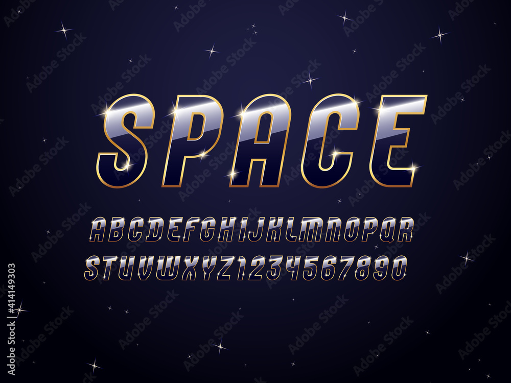 3d modern font with golden streak, trendy dark alphabet with glare effect, condensed letters and numbers, vector illustration 10eps.