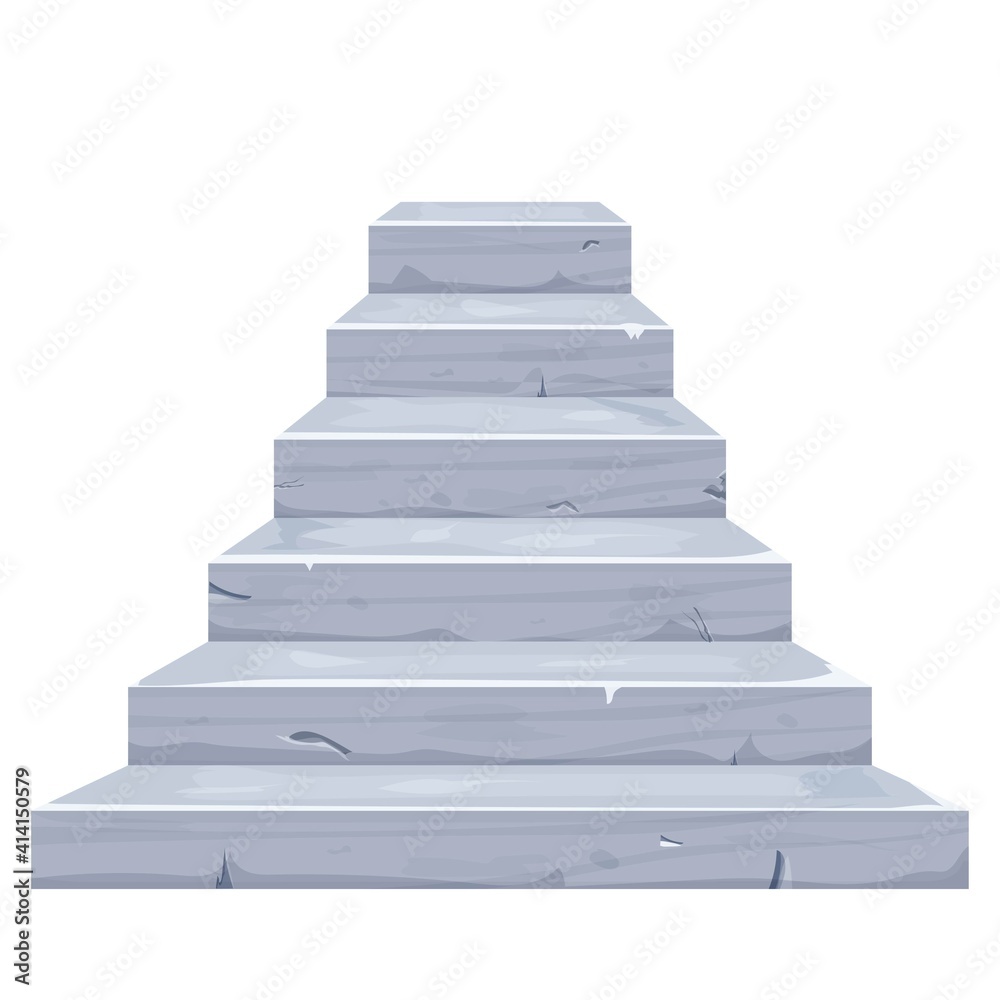 Stone stairs in cartoon style with cracked elements, old details isolated on white background. Ancient house, mediaeval or fairy decoration, ui design. Interior boulder. Stone stairs in cartoon style with cracked elements, old details isolated on white background. Ancient house, mediaeval or fairy decoration, ui design. Interior boulder.