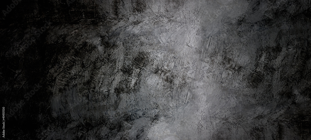 Empty dark abstract cement wall and studio room interior texture for display products wall background..