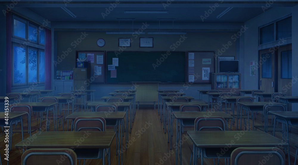 Classroom Overcast And Turn On The Light 2d Anime Background