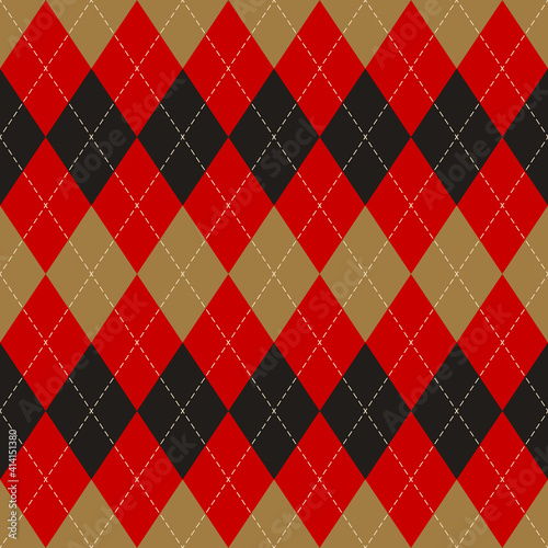 Argyle pattern autumn print in black, gold brown, red. Classic vector argyll graphic art for gift wrapping, socks, sweater, jumper, other modern everyday casual traditional fashion textile design.