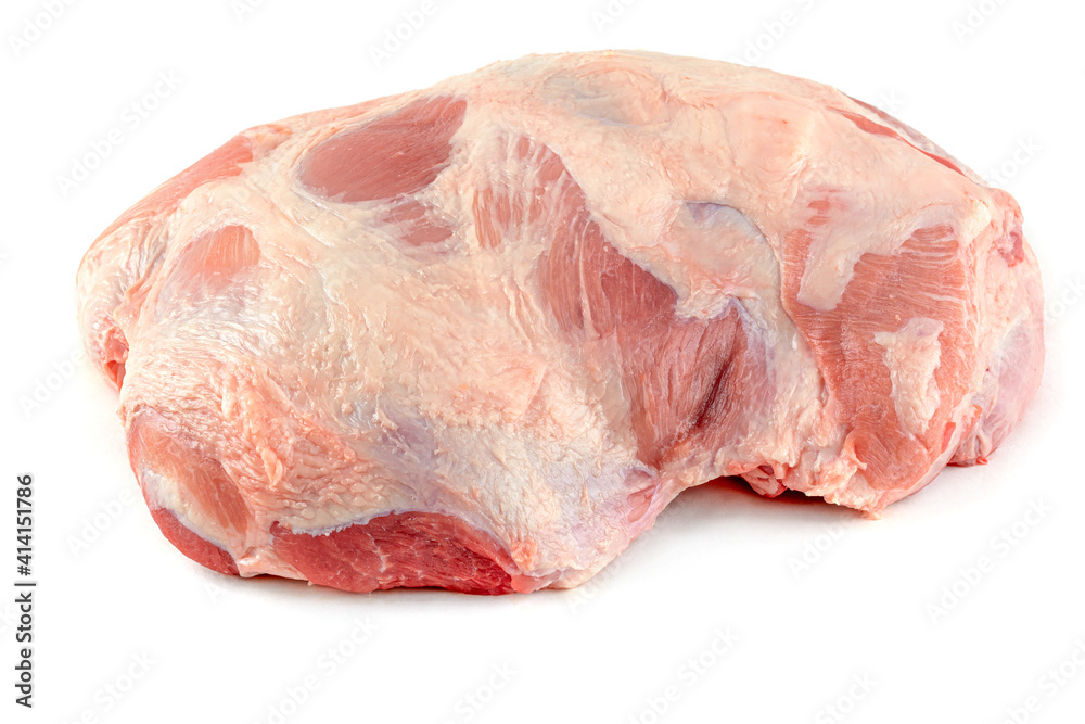 Raw meat close-up. a piece of raw pork shoulder in close-up. Pork tenderloin on a white isolated background. Raw meat close-up. a piece of raw pork shoulder in close-up. Pork tenderloin on a white isolated background.