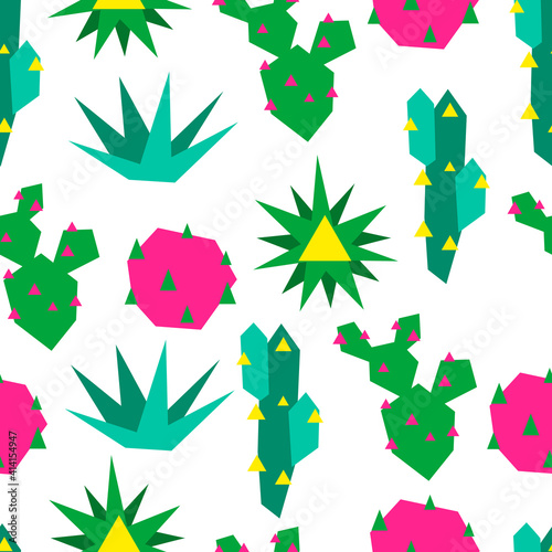 Seamless pattern with cacti and succulents.