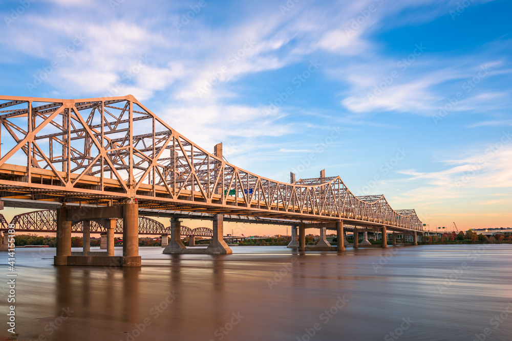 Louisville, Kentucky, USA with John F. Kennedy Bridge spanning the Ohio River