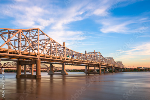 Louisville, Kentucky, USA with John F. Kennedy Bridge spanning the Ohio River photo