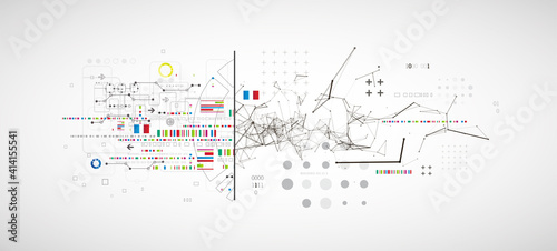 Abstract background on technological and scientific topics. Plexus effect with various techno details with a place under the text. Vector format.