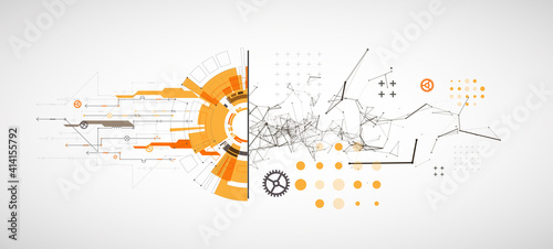 Abstract background on technological and scientific topics. Plexus effect with various techno details with a place under the text. Vector format.