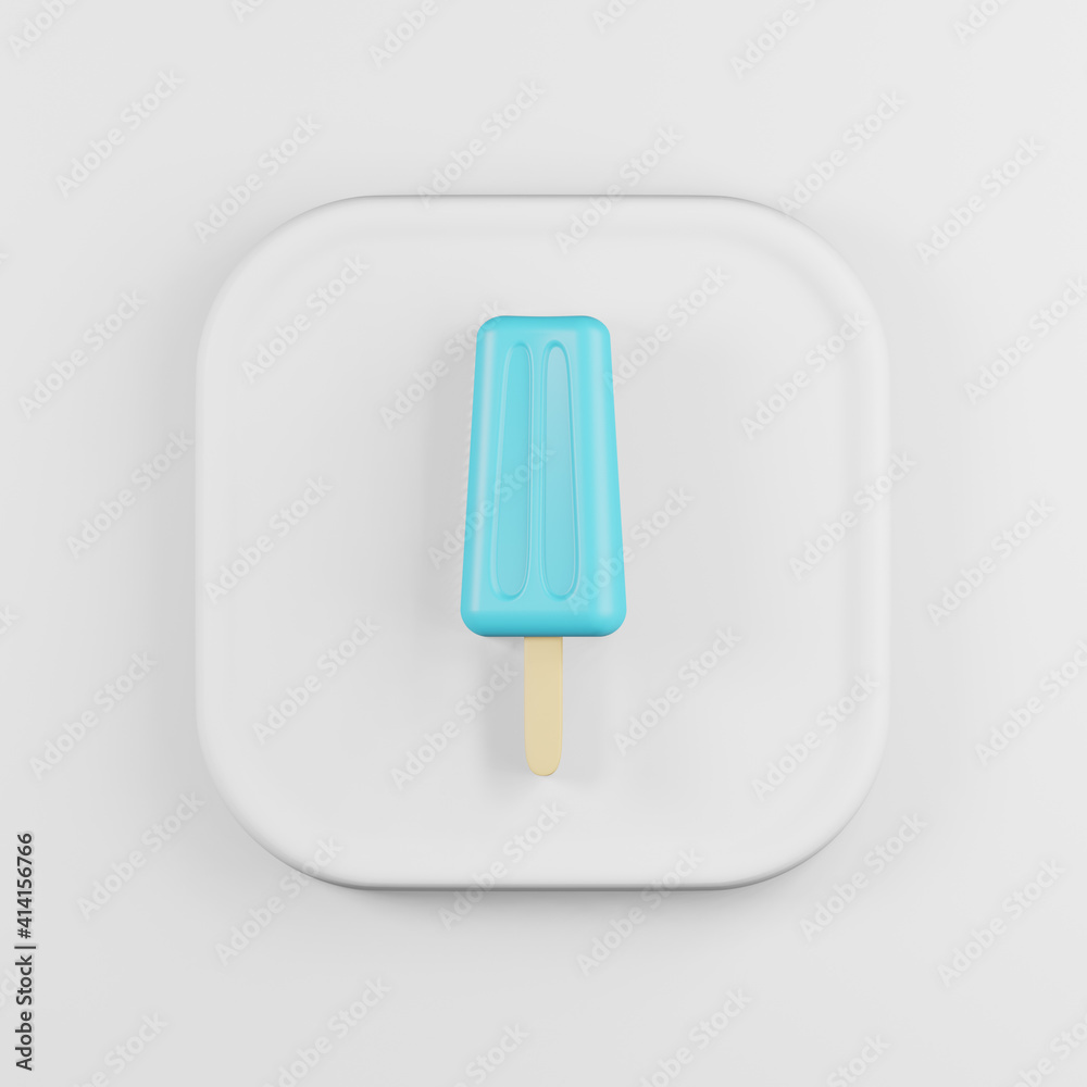 Blue ice cream icon. 3d rendering white square button key, interface ui ux element. Blue ice cream icon. 3d rendering white square button key, interface ui ux element.