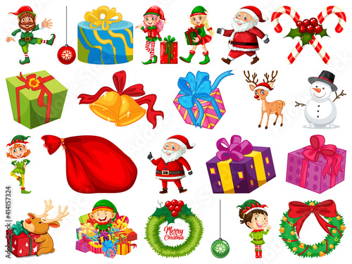 Set of Christmas objects isolated on white background