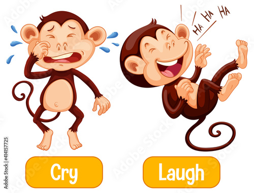 Opposite words with cry and laugh