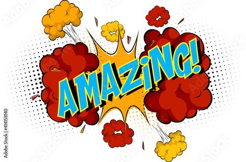 Word Amazing on comic cloud explosion background