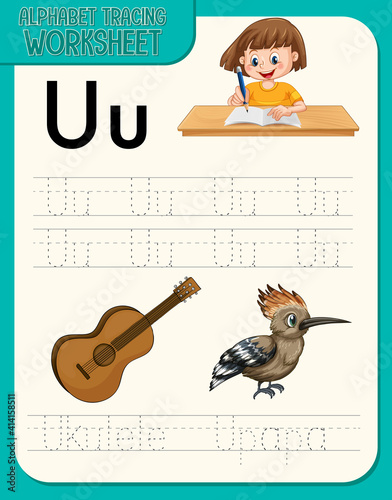 Alphabet tracing worksheet with letter U and u