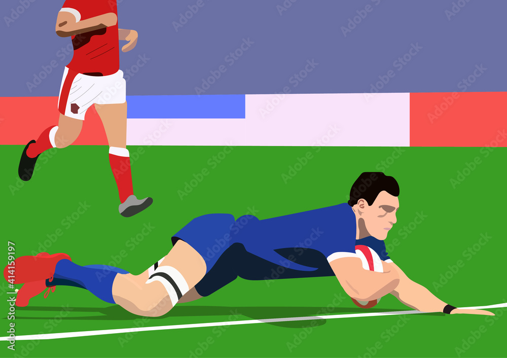 Fototapeta premium Un joueur de rugby marquant un essai