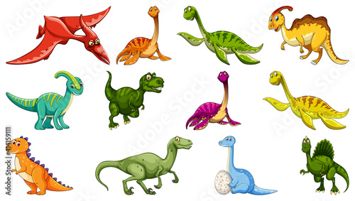 Fototapeta Naklejka Na Ścianę i Meble -  Set of different dinosaur cartoon character isolated on white background