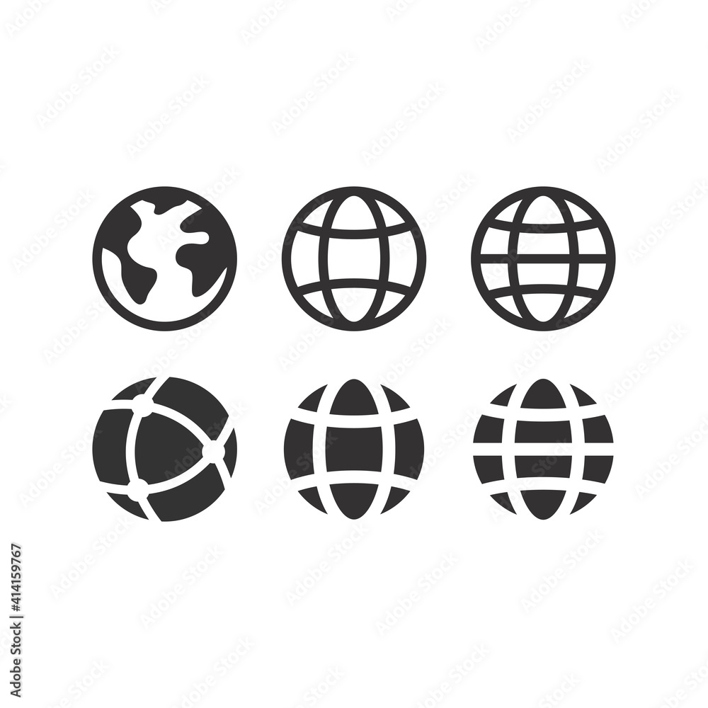Globe web vector icon set. Planet Earth icons for websites. Globe web vector icon set. Planet Earth icons for websites.