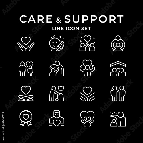 Set line icons of care and support