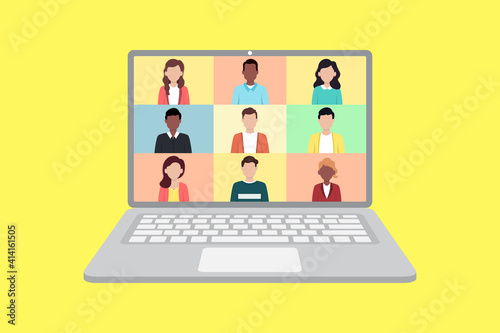 People connecting together.meeting online with teleconference, video conference remote working on laptop, work from home vector illustration.