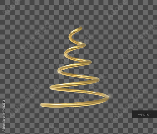 Vector 3d realistic geometric object. Isolated metallic gold helix shape.