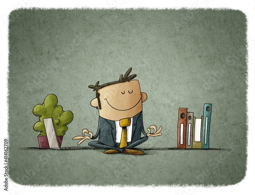 man in relaxation position in a work environment. mindfulness