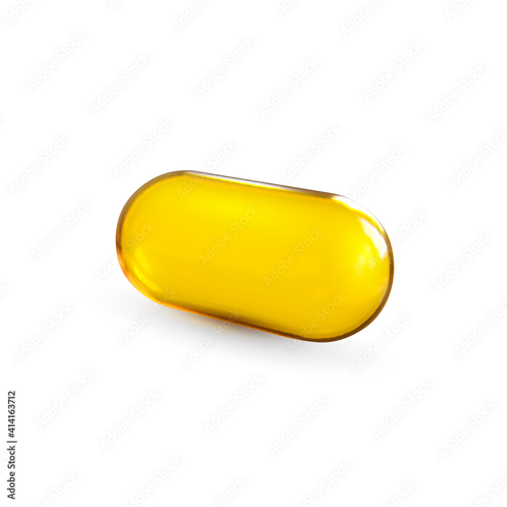 Yellow glass capsule.Isolated Pills .Crystal banner .Desing element vector .