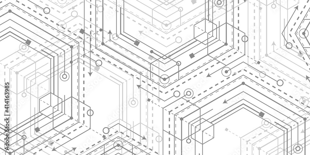 Technological abstract linear background.Engineering drawing of future technologies .Computer aided design systems.Vector illustration .	