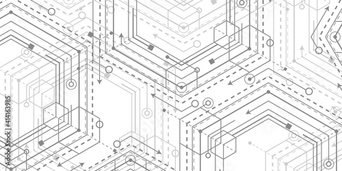 Technological abstract linear background.Engineering drawing of future technologies .Computer aided design systems.Vector illustration .	