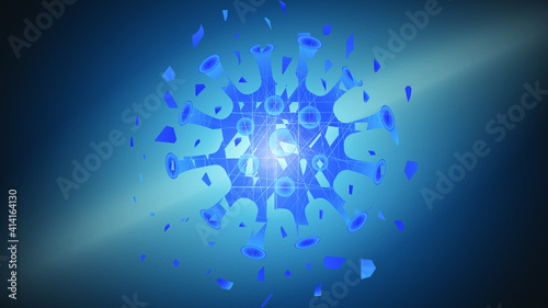 Victory over the coronavirus . The coronavirus is defeated. Coronavirus explosion on a dark background.