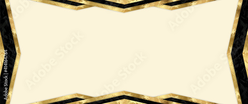 Gift card design with blank background and geometric triangle frame (gold and black elements). Premium vector template for Gift voucher, coupon, gift certificate or exclusive invite card