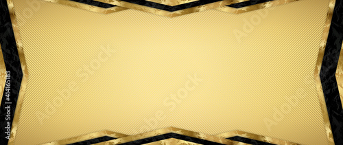 Gift card design with blank gold background and geometric triangle frame (gold and black elements). Premium vector template for Gift voucher, golden ticket, gift certificate or exclusive invite card