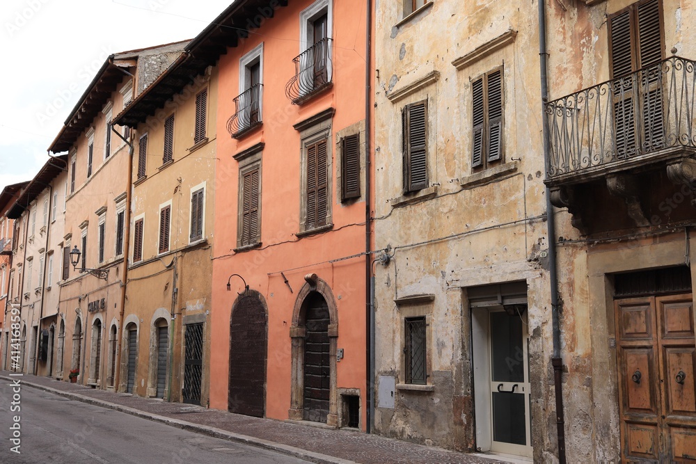 Street View with Historic Buildings in Leonessa, Italy