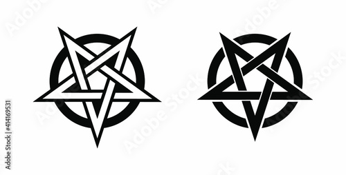 Pentagram Pentacle Pentangle Reversed Star Sign Symbol Vector Illustration Black Silhouette Isolated on White