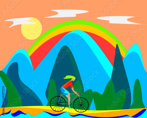 illustration of cycling on holiday in the mountains
