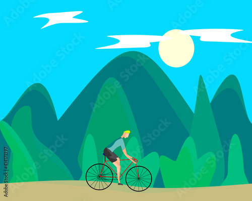 illustration of cycling on holiday in the mountains