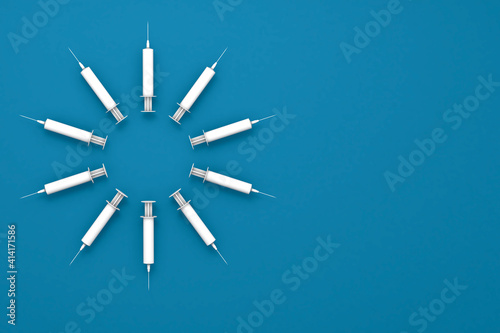 White sanitary syringes in circle 3d representation
