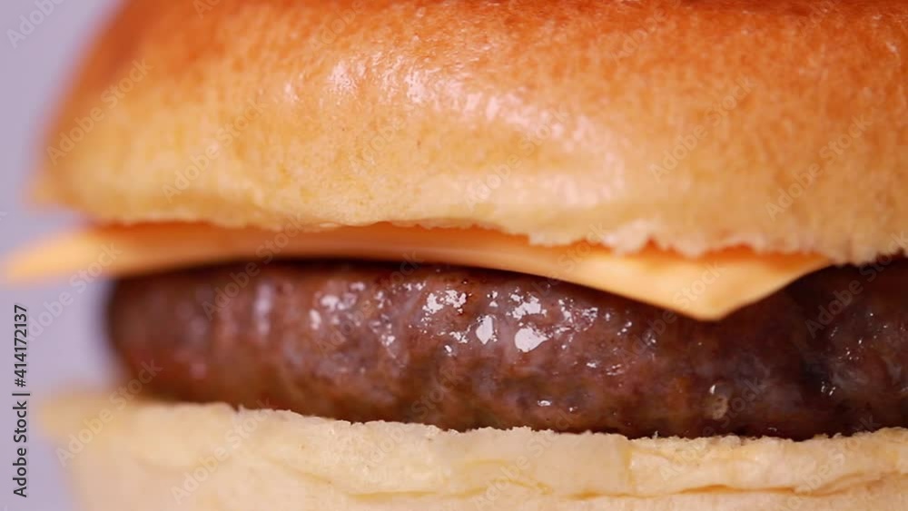 a fresh cheese burger filmed in slow motion a fresh cheese burger filmed in slow motion
