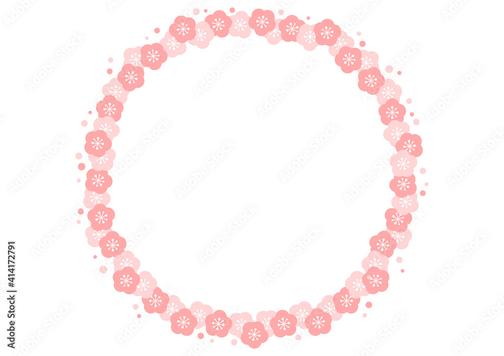 梅の花の円形フレームイラスト 