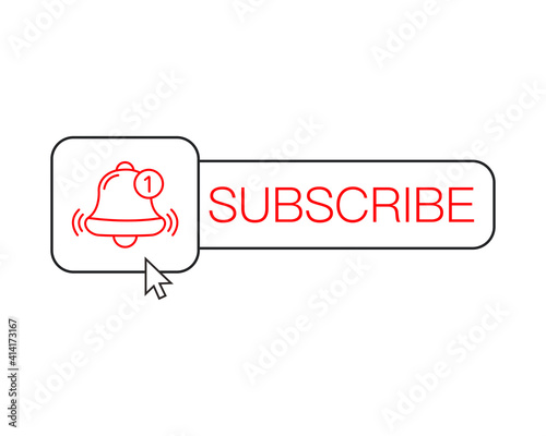 Subscribe button for video service. Subscription icon with bells.