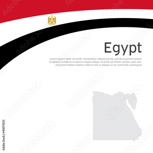 Abstract waving egypt flag and mosaic map. Creative background for egypt patriotic holiday card design. Flat style. National poster. State patriotic egyptian cover, flyer. Vector design, template