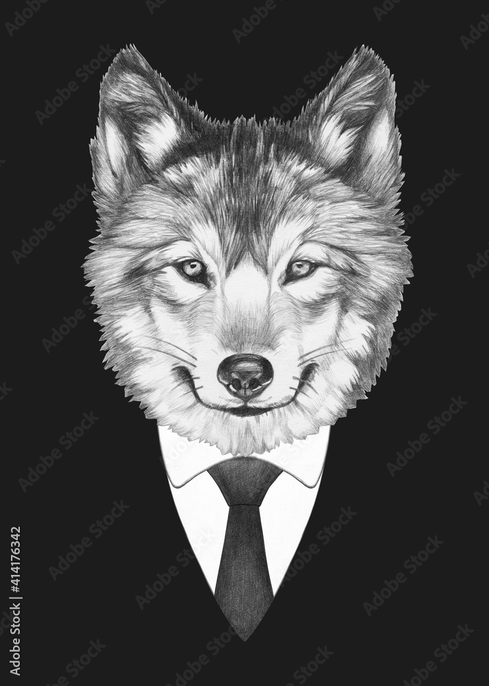Fototapeta premium Portrait of Wolf. Bodyguard. Hand-drawn illustration. 