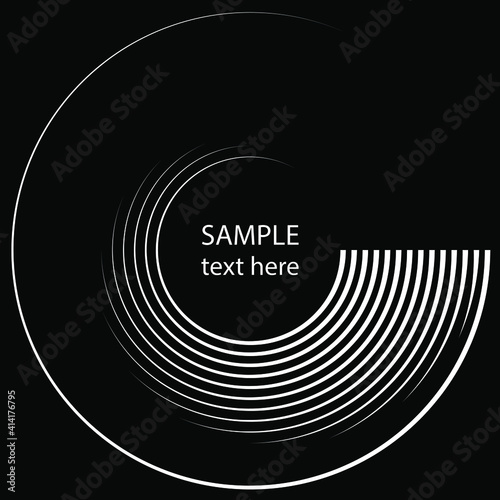 White abstract radial concentric speed lines. Vector illustration. Design element for technology round logo, striped border frame, blackout tattoo, prints, monochrome pattern and abstract background