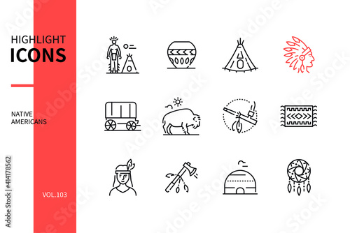 Native Americans - modern line design style icons set