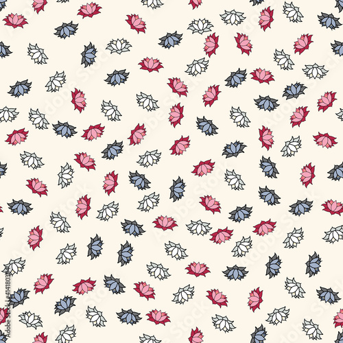 Lotus flowers scattered on a cream background seamless vector repeat, surface pattern design