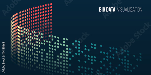 Big data visualization banner. Abstract background with circles array, binary code. Connection structure. Data array visual concept for website. Big data connection complex.