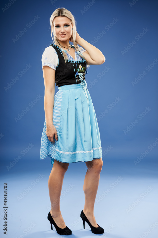 German girl on blue background