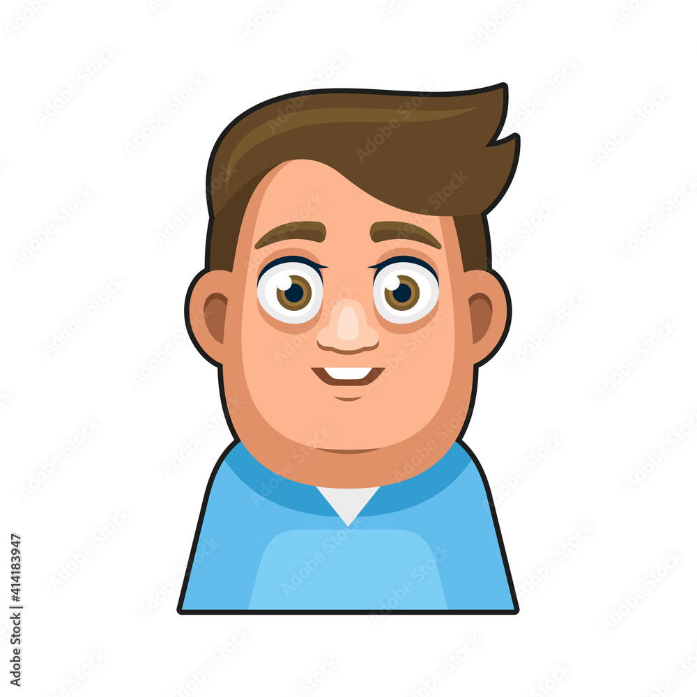 Cute overweight Boy Avatar Character. Young Man Cartoon Style Userpic Icon