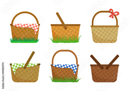 Easter egg basket or picnic basket, cartoon gift vector icon isolated on white background. Spring illustration
